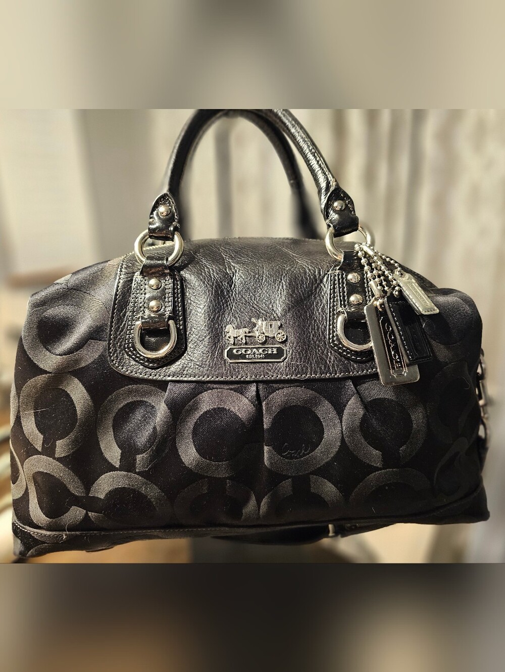 **Coach Madison Sabrina Black Op Art Signature Satchel 12943** - Picture 7 of 14